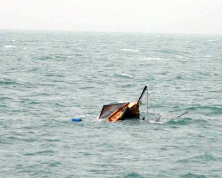 One of three fishing boats that sank during the storm.  All aboard were rescued safely.