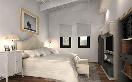 This computer graphic shows a typical bedroom in one of the project’s villas.