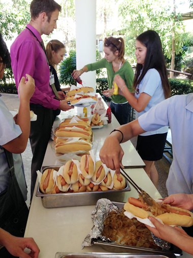 An army of students served up the ketchup, mustard and rolls!