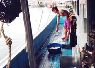 Cambodian sailor electrocuted in Sattahip A fellow crewman points to where the deceased had been cleaning the boat when electrocuted.