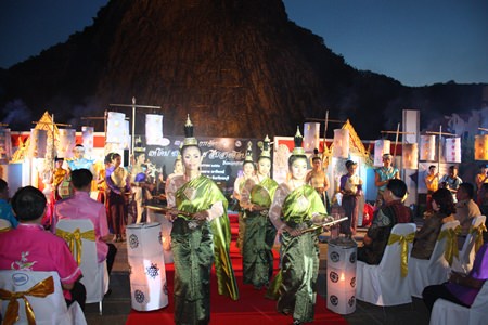 Actors provide a sample of this weekend’s Big Buddha Mountain lantern festival during the press conference to announce the event.