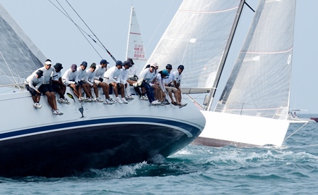 The super-slick Jelik (left) tacks to starboard on the final day of racing.