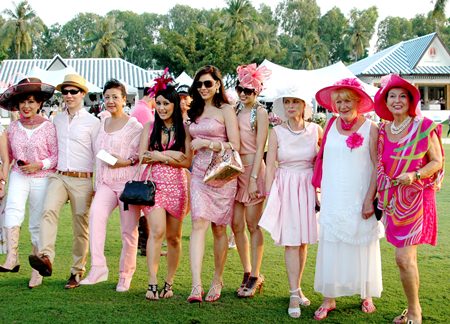Stomping in pink. A half-time polo tradition given added colour.