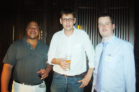 (L to R) Larry Jackson, Business Development of ThyssenKrupp Elevator (Thailand) Co., Ltd., Rainer Roessles from Wine Direct International and Damien Kerneis, Key Account Manager of Geodis Wilson Thai Ltd. 