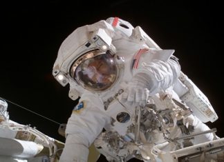 Astronaut Michael E. Lopez-Alegria, Expedition 14 commander and NASA space station science officer, participated in the final of three sessions of extravehicular activity (EVA) in nine days, Feb. 8, 2007, as construction continued on the International Space Station.