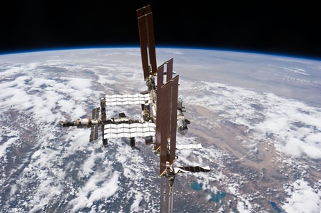 The International Space Station above the western Himalayas and the Tibetan Plateau.