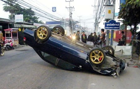 The Shadow knows?  Rewat Rut flipped his car, allegedly because he saw a shadow cross the road.