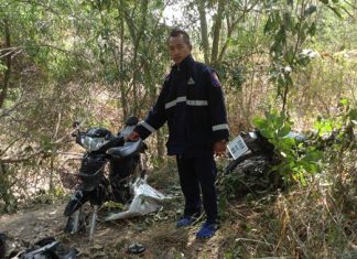 Three partially disassembled, presumably stolen motorbikes were found at Mabprachan Reservoir.