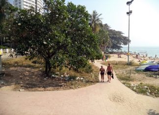 Plastic bags litter the area near the beach, whilst not far away, there is a smelly bush area being used as a public toilet.