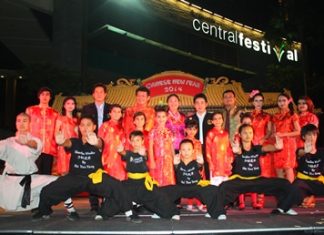 Officials and sponsors announce the Miss Qipao contest to be held at Central Festival Pattaya Beach.