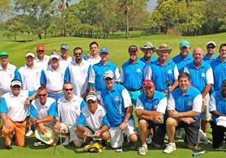 Team England with the Rest of the World side on the final day in full team kit.
