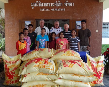 A metric tonne of rice is delivered to the Pattaya Orphanage.