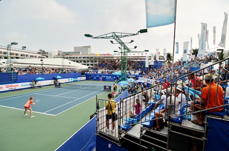 The stadium at the Dusit Thani Hotel was expanded in 2011 to accommodate more spectators at this popular annual WTA tournament.