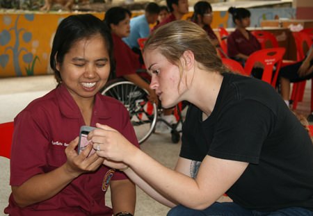 New friends swapping email addresses.