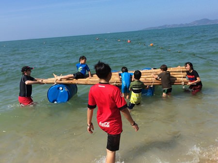 Raft-building with the students from Mechai Pattana School.