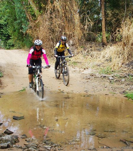 Romayne McAlister (right) and Lisa Howell (left) recently out at Thai Polo Club scoping the amazing trails for the Mubadala Petroleum Pattaya Family Bike Day - Sunday 9th March 2014.