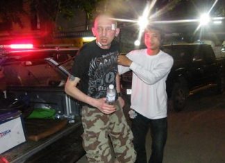 Russian Aleksei Skidin was battered and bruised after throwing water on a bar’s sound system because he didn’t like the music.