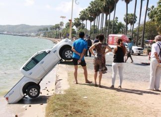 Pickup truck goes on a water slide Try explaining this to your insurance company.