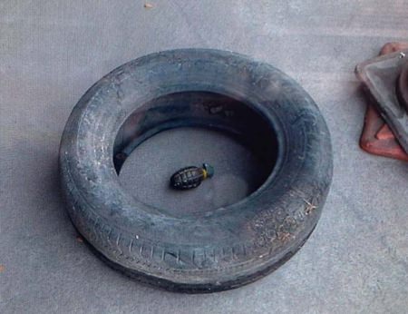 What appeared to be an M6 grenade in the parking lot outside the voting station at Nernplabwan School turned out to be only a harmless practice grenade.