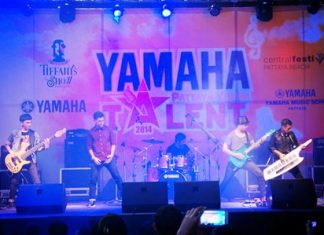 Last year’s winning band Lonely Park plays “Killing in the name of” by “Rage against the machine” to close out this year’s regional semi-finals at Central Festival Pattaya Beach.