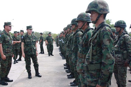 Capt. Wasant Sathornkij inspects the troops at the beginning of their training to take over airport security and coastal patrols in southern Thailand.