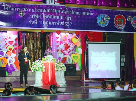 Nurse Wilaiwan Phuluenglue from the Public Health Department talks about the royal campaign to keep youths away from drugs.