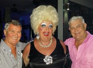 Owners of the Venue Residence, Ray Cornell (left), and Darrell Bevers (right), hosted a successful charity night with Lady Diamond Sitges (center).