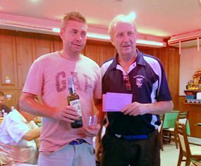Monthly medal winner Paul Shaw (left) with Colin Davis.