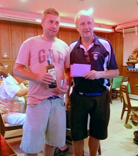 Monthly medal winner Paul Shaw (left) with Colin Davis.
