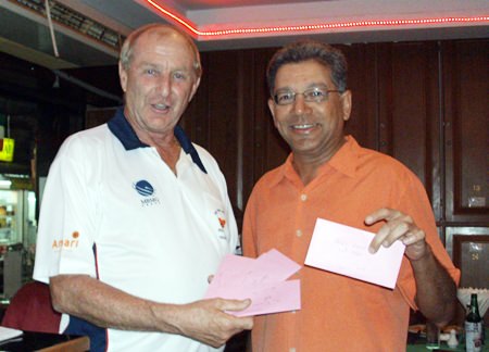 Sunday’s winner Ajit Amin (right) with Colin Davis.