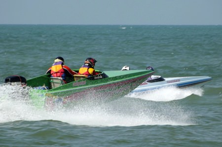 Speedboats contest for honours out on the ocean.
