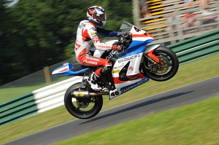 Ben Fortt goes airborne at Cadwell Park race track in Lincolnshire, England.