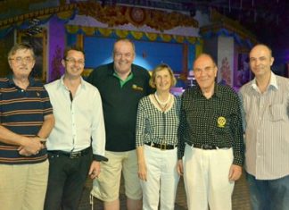 (L to R) Martin A.C. Brands, Past President of the Rotary Club Nakhon Ratchasima; Nigel Quennell, President of the Rotary Club Eastern Seaboard; Robert P. Denzel, Secretary of the Rotary Club Eastern Seaboard; Dr. Margret Deter, Secretary of the Rotary Club Phonix Pattaya; Dr. Otmar Deter, President of the Rotary Club Phonix Pattaya and Christophe Autret, member of the Rotary Club Eastern Seaboard.