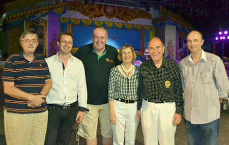 (L to R) Martin A.C. Brands, Past President of the Rotary Club Nakhon Ratchasima; Nigel Quennell, President of the Rotary Club Eastern Seaboard; Robert P. Denzel, Secretary of the Rotary Club Eastern Seaboard; Dr. Margret Deter, Secretary of the Rotary Club Phonix Pattaya; Dr. Otmar Deter, President of the Rotary Club Phonix Pattaya and Christophe Autret, member of the Rotary Club Eastern Seaboard.