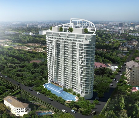 An artist’s rendering shows the Royal Tulip Suites Pattaya on soi 5 Pratamnak Hill.