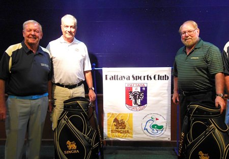 Tournament winners Merle Humphreys & Colin Smith with PSC Golf Chairman Joe Mooneyham (left).