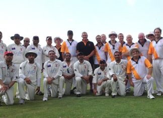 Pattaya C.C. Thoroughbreds and RAM C.C. players pose for a group photo prior to last weekend’s match.