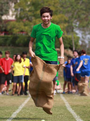 The sack race is always fun to watch.