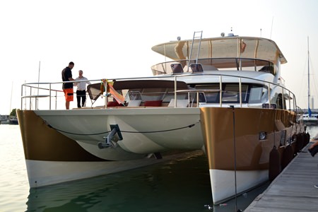 The Heliotrope, a 20-meter (65-ft.) luxury, solar-assisted catamaran by shipyard Bakri Cono.