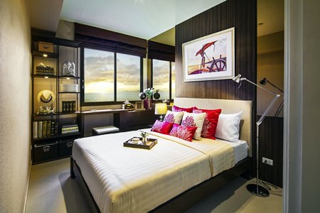 A model bedroom on display at the newly opened Unixx South Pattaya show suite. 