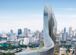 An artist’s rendering shows the completed Central Embassy shopping complex with its unique aluminium façade.