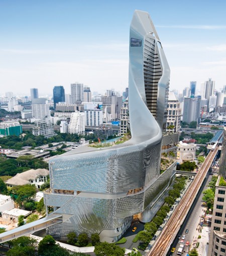 An artist’s rendering shows the completed Central Embassy shopping complex with its unique aluminium façade.