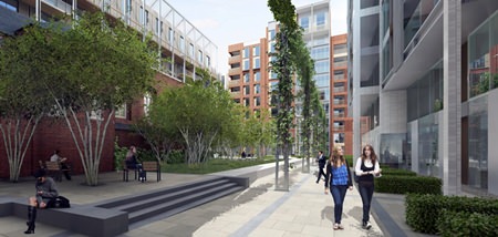 An artist’s rendering shows Fitzroy Place near Tottenham Court Road. The project received a positive response from Thai investors during a recent sales event in Bangkok.