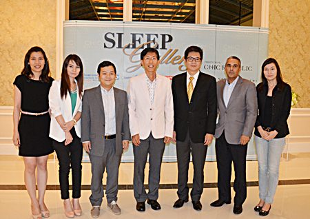 (L to R) Sayamon Juntharaniyom, Head of the Corporate Marketing of Chic Republic Pattaya, Nita Panpetch from Sydna/Tempur, Teepakorn Lojanakosin from Omazz/Lotus, Chic Republic CEO Kijja Pattamattayasonthi, Dr. Pichit Kangwolkij, MD of the Bangkok Hospital Pattaya, Karun Phuri from Pattaya Sealy, and Warinrampai Roongruengjit from Slumberland.