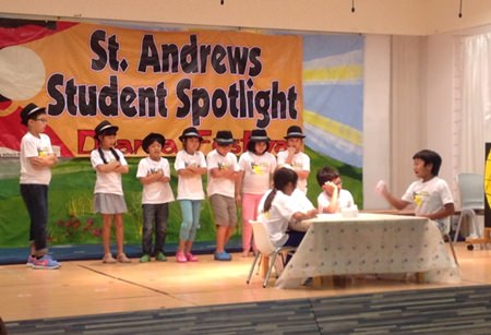 Students performing their improvisational skits.