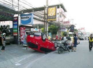 Remarkably, no one was hurt in this accident on Sukhumvit Road.