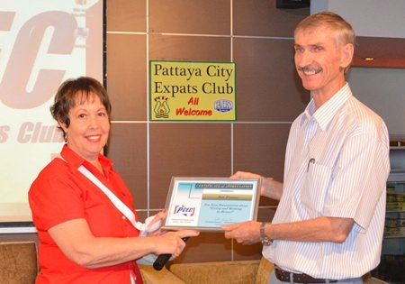 Following Ian’s talk, MC Judith thanked him & presented him with a PCEC Certificate of Appreciation.