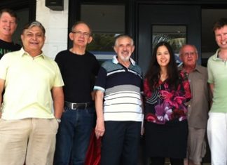 Roslin poses with PCEC Members Polo, Al, & Paul and Les, and her father David Russell (with beard) and husband Andrew, following the meeting.
