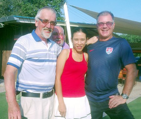 Wednesday Div. B winners Nut, Kim Danboise and Peter Hausberger with Geoff (standing rear).