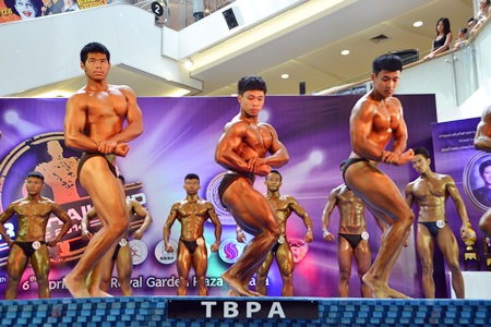 Taught torsos on display at the Thailand Bodybuilding 2014 contest held April 5-6 at the Royal Garden Plaza.